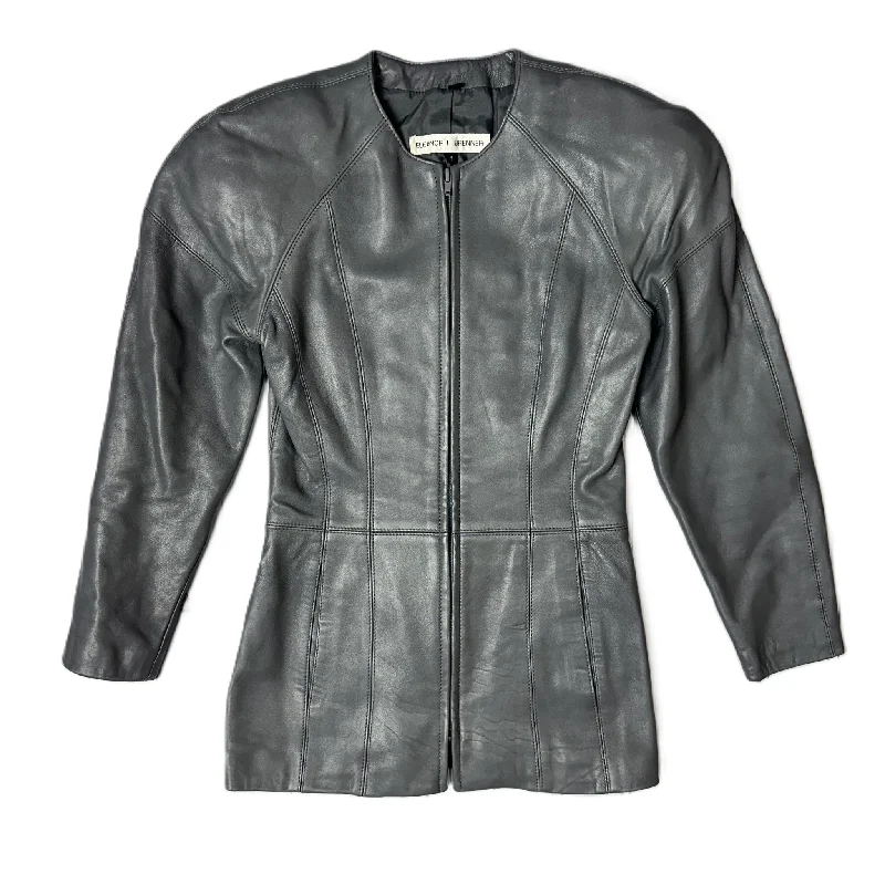 Men's versatile leather jacket-Jacket Leather By Eleanor Brenner In Grey, Size: 4