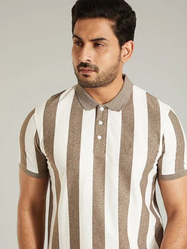 Men's versatile casual wear polo shirt-Men Striped Polo T-Shirt