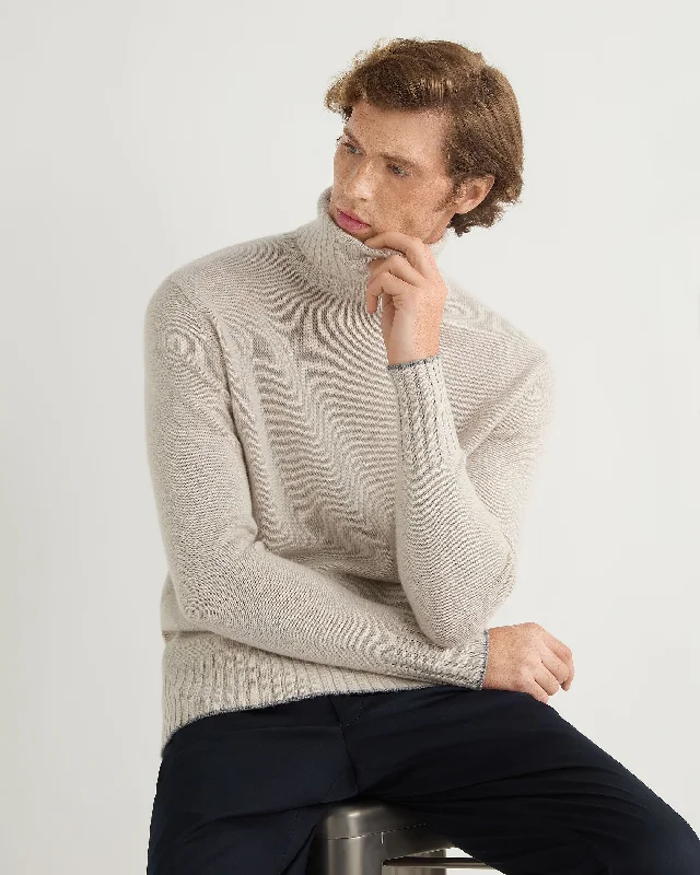 Men's slim fit sweater-Men's Brompton Turtle Neck Cashmere Sweater Pebble Grey