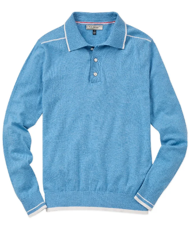 Men's pre-washed casual wear polo shirt-Long-Sleeve Tipped Polo Sweater