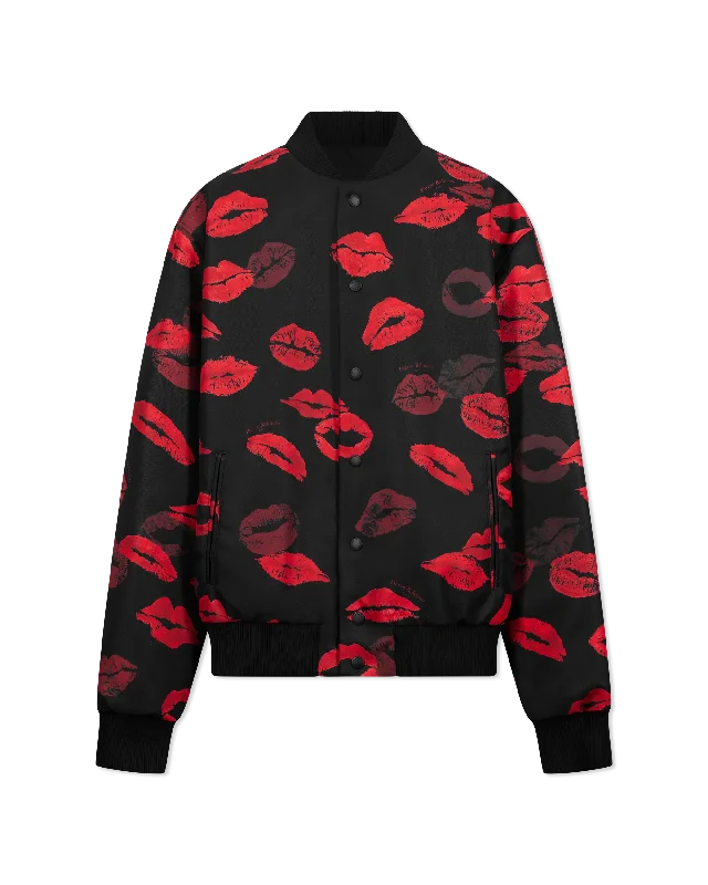 Men's ultra-light utility jacket-Reversible Kiss Print Nylon Bomber Jacket