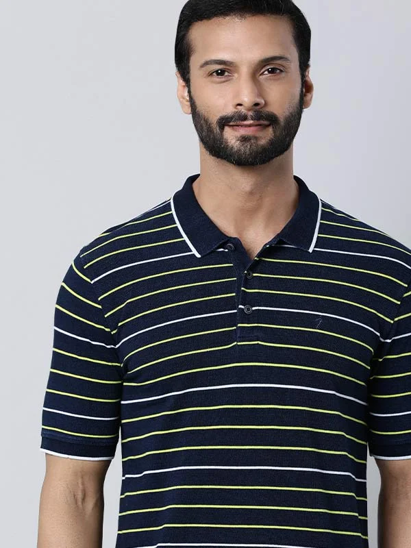 Men's sustainable performance polo shirt-Men Striped Polo T-Shirt