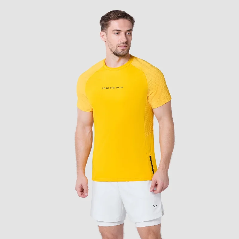 Men's organic fabric t-shirt-Statement Ribbed Tech Tee -  Spectra Yellow