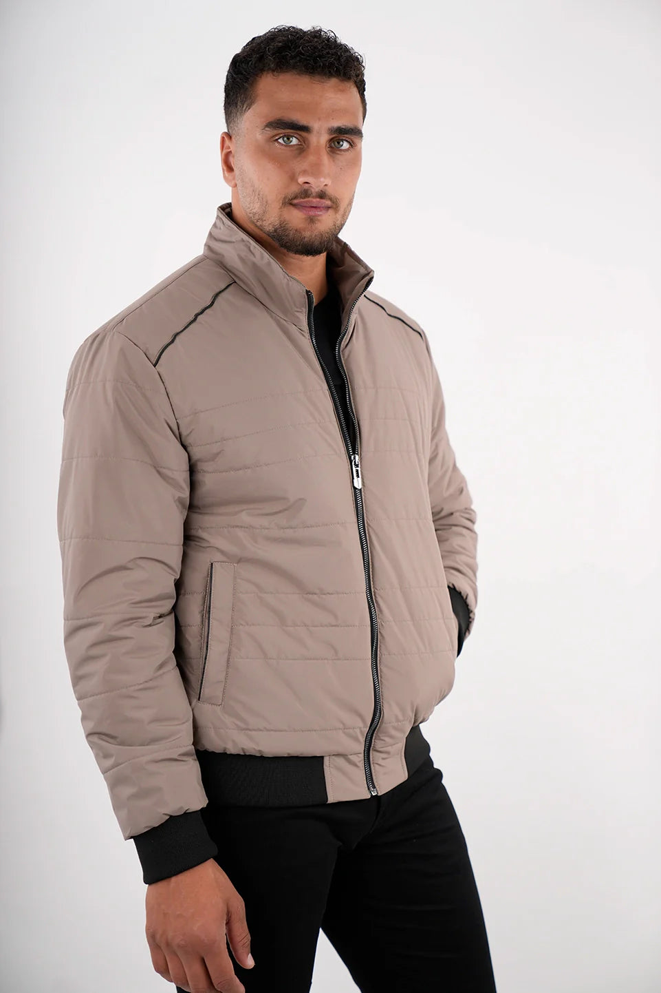 Men's organic wool jacket-Beige Jackets With Black Code