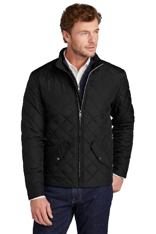 Men's weatherproof puffer jacket-Brooks Brothers Mens Water Resistant Quilted Full Zip Jacket - Deep Black