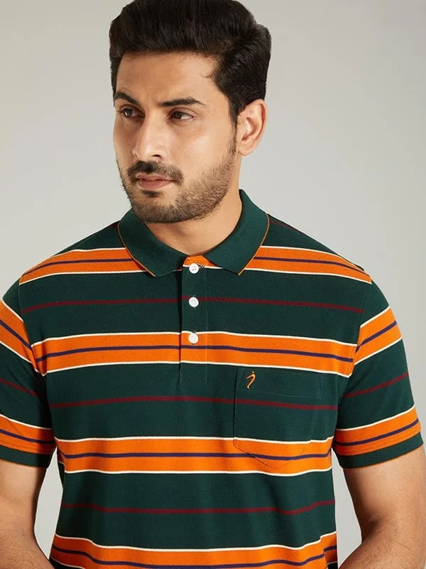 Men's sporty office wear polo shirt-Men Striped Polo T-Shirt