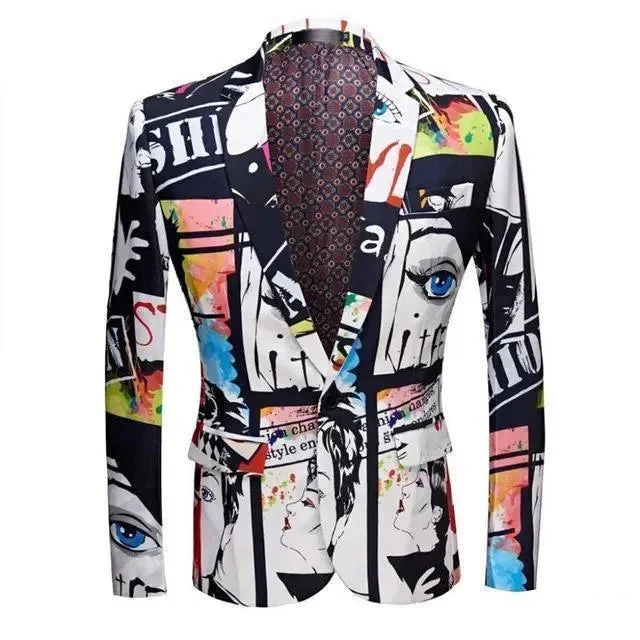 Men's tech-inspired raincoat-Men Blazer - Multicolor Face Print Blazer