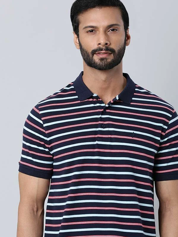 Men's sustainable dress wear polo shirt-Men Striped Polo T-Shirt