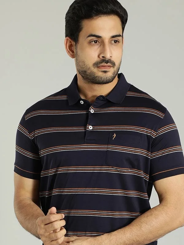 Men's sustainable office wear polo shirt-Men Striped Polo T-Shirt