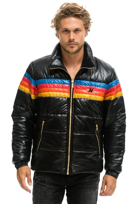 Men's tech-inspired windbreaker-4 STRIPE LUXE TRAVELER JACKET - GLOSSY BLACK