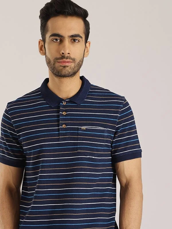 Men's lightweight casual wear polo shirt-Men Striped Polo T-Shirt