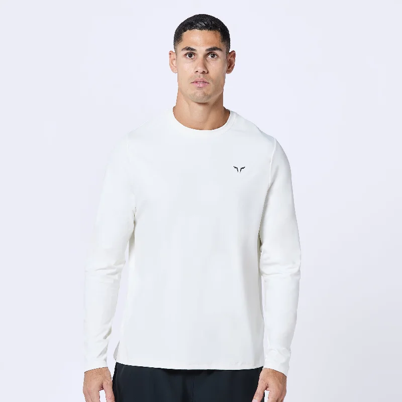 Men's comfy lounge t-shirt-Essential Active Full Sleeves Tee - Pearl White