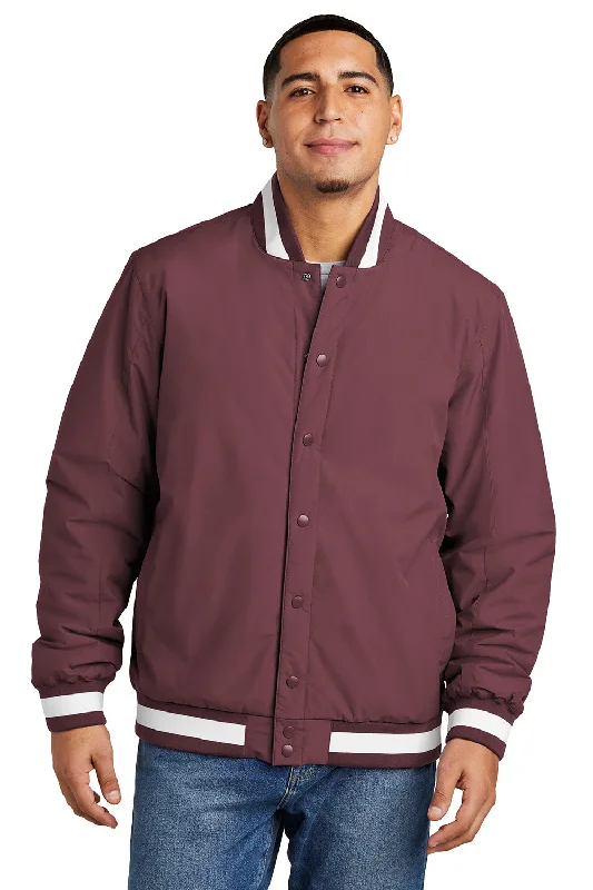 Men's tech-fabric fleece jacket-Sport-Tek Mens Water Resistant Snap Down Varsity Jacket - Maroon