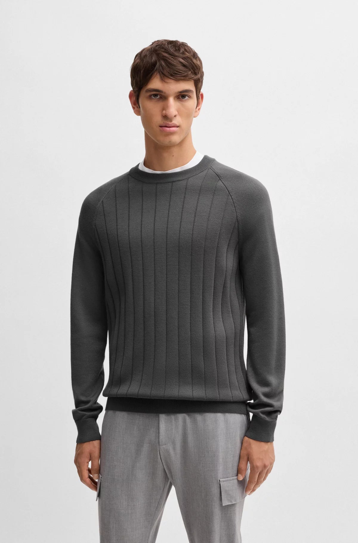 Men's concert knit-Belugo Wool-Blend Regular Fit Sweater with Stripe Knit 50531162