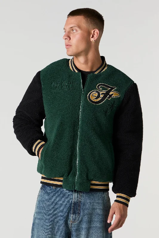 Men's antibacterial utility jacket-Sherpa Embroidered Varsity Jacket