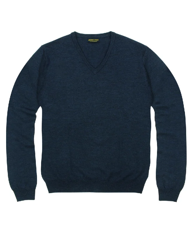 Men's reversible sweater-100% Pure Merino Wool Zegna Baruffa V-Neck Sweater - Navy