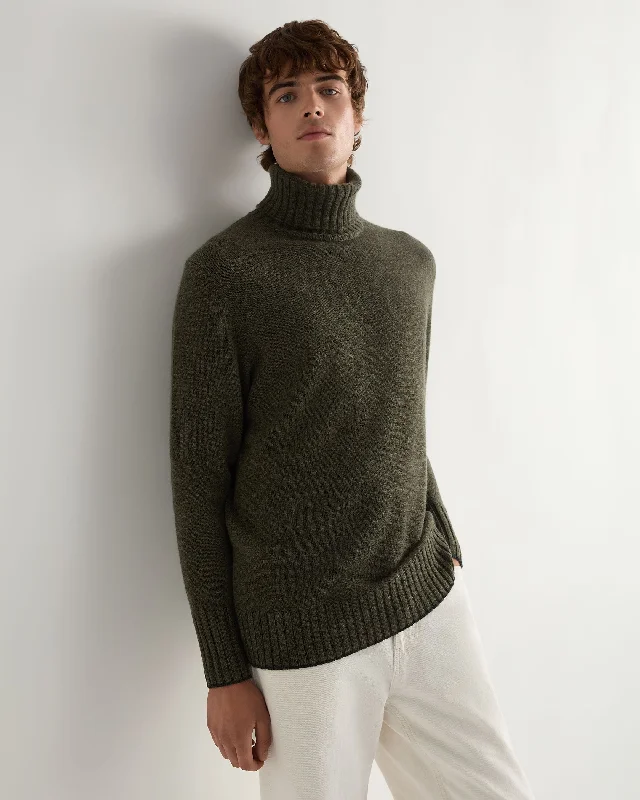 Men's adventure knit-Men's Brompton Turtle Neck Cashmere Sweater Moss Green