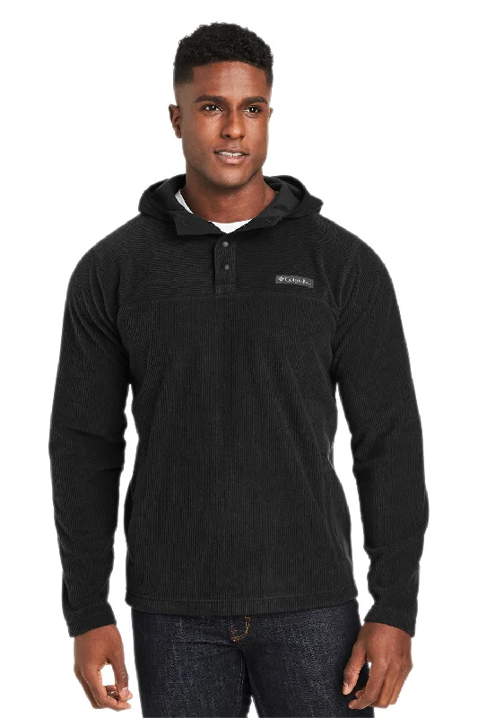 Men's sporty rain jacket-Columbia Mens Steens Mountain Novelty 1/4 Snap Hooded Jacket - Black - Closeout