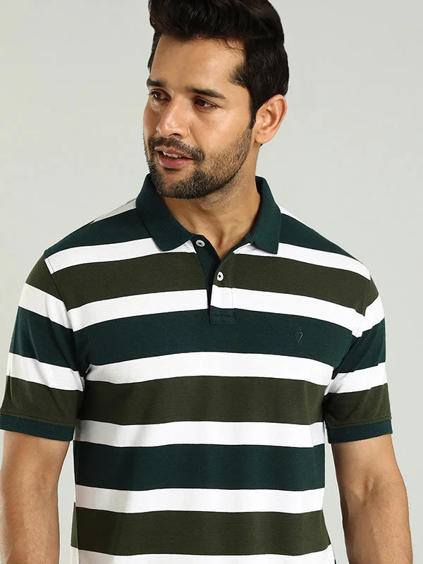 Men's breathable office wear polo shirt-Men Striped Polo T-Shirt