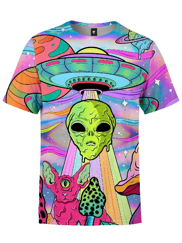 Men's iconic design t-shirt-Neon Alien Invasion (Shimmer) Unisex Crew