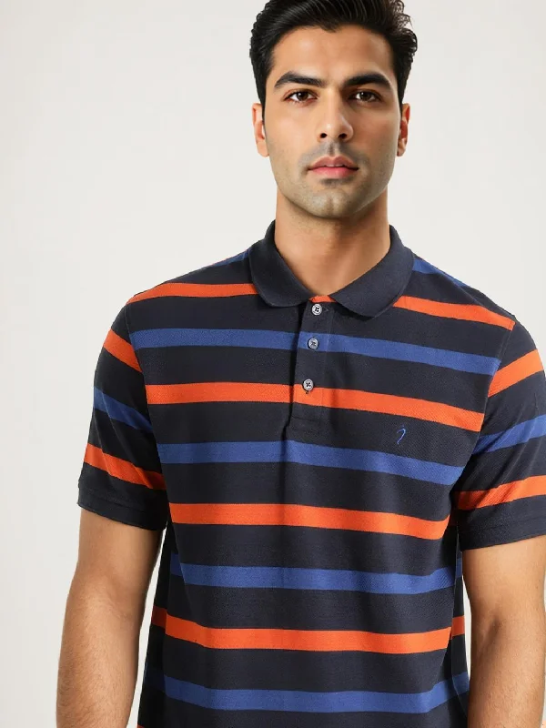 Men's modern travel wear polo shirt-Men Striped Polo T-Shirt