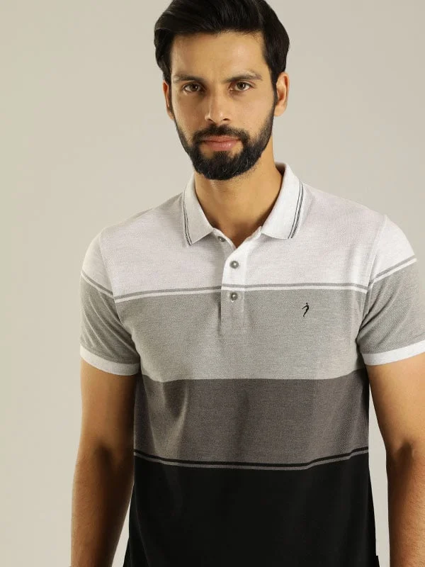 Men's versatile travel wear polo shirt-Men Striped Polo T-Shirt