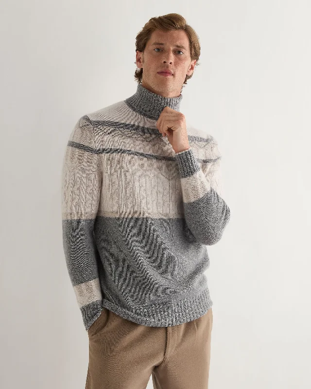 Men's versatile sweater-Men's Jacquard Turtle Neck Cashmere Sweater Grey