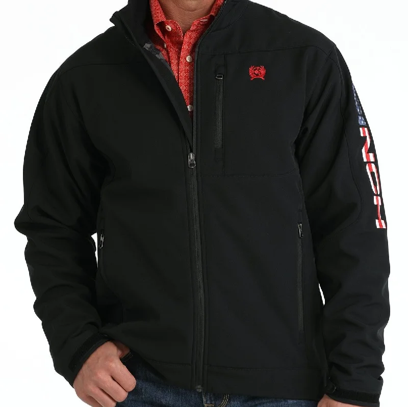 Men's lightweight trench coat-Cinch Men's Patriotic Logo Bonded Jacket in Black