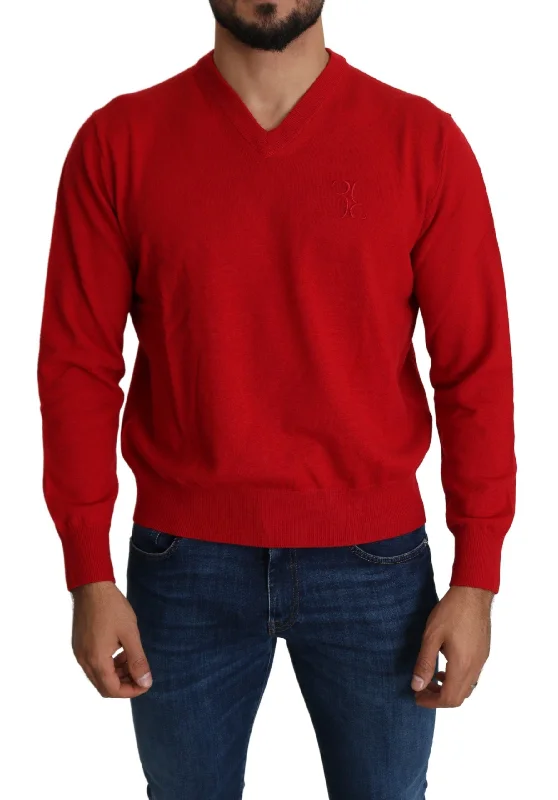 Men's concert knit-Billionaire Italian Couture  V-neck Wool Sweatshirt Pullover Men's Sweater