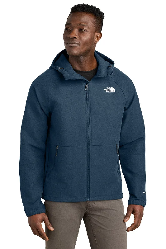 Men's adventure-ready trench coat-The North Face Mens Barr Lake Water Resistant Soft Shell Full Zip Hooded Jacket - Heather Dark Shady Blue - New