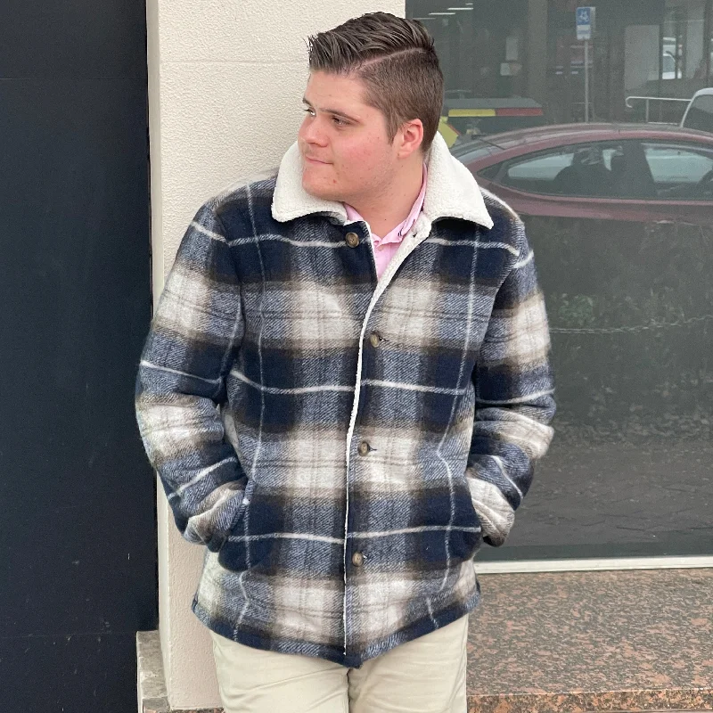 Men's sporty fleece jacket-The Chamberlin Jacket - Plaid Navy Combo