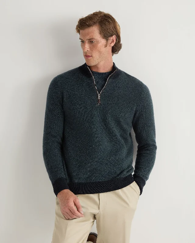 Men's pullover sweater-Men's Temple Jacquard Half Zip Cashmere Sweater Navy Blue