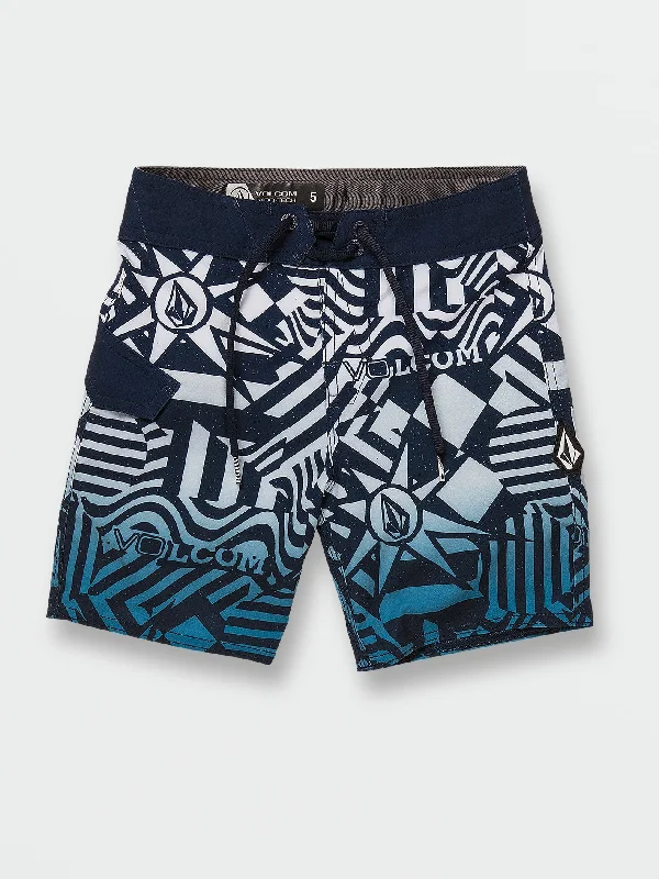 Men's eco-conscious board shorts-Little Boys Ringer Mod-Tech Trunks - Navy