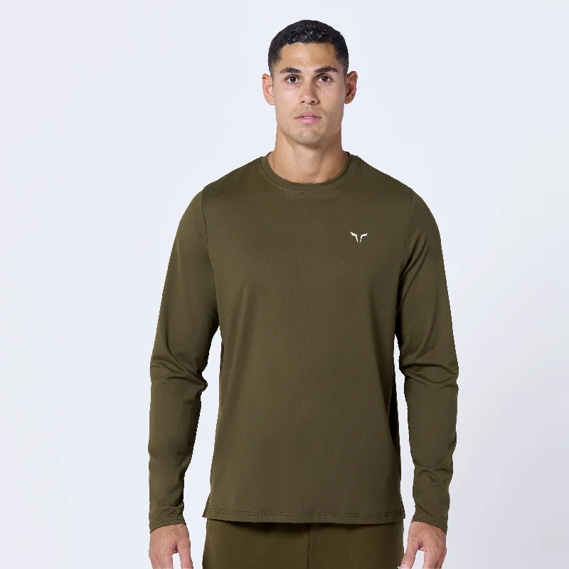 Men's tech-fabric t-shirt-Essential Active Full Sleeves Tee - Dark Olive