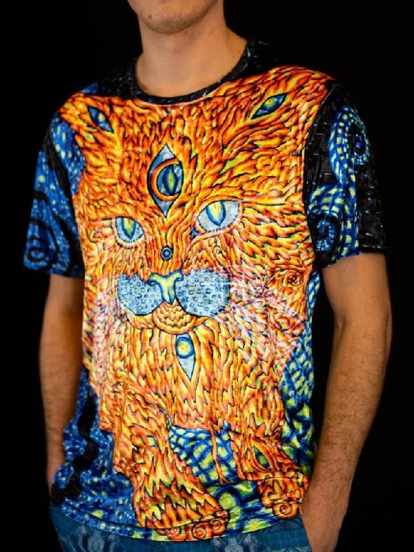 Men's pre-shrunk t-shirt-Cat That Brings Love Neon Unisex Crew