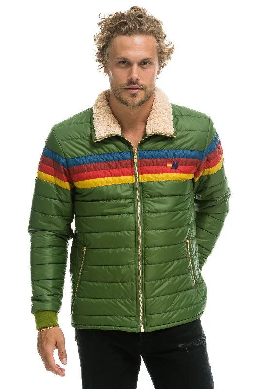 Men's relaxed fit fleece jacket-4 STRIPE RAINBOW SLEEVE JACKET  -  GARDEN GREEN