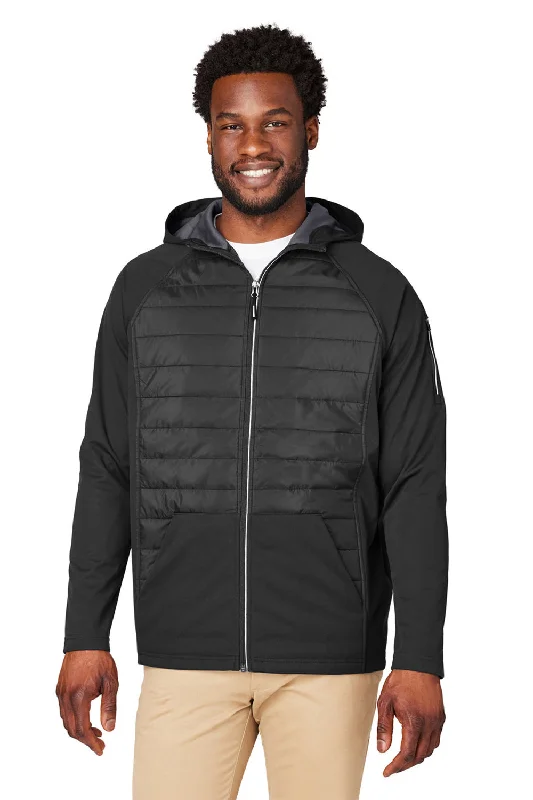 Men's durable field jacket-Core 365 Mens Techno Lite Hybrid Windproof & Waterproof Full Zip Hooded Jacket - Black