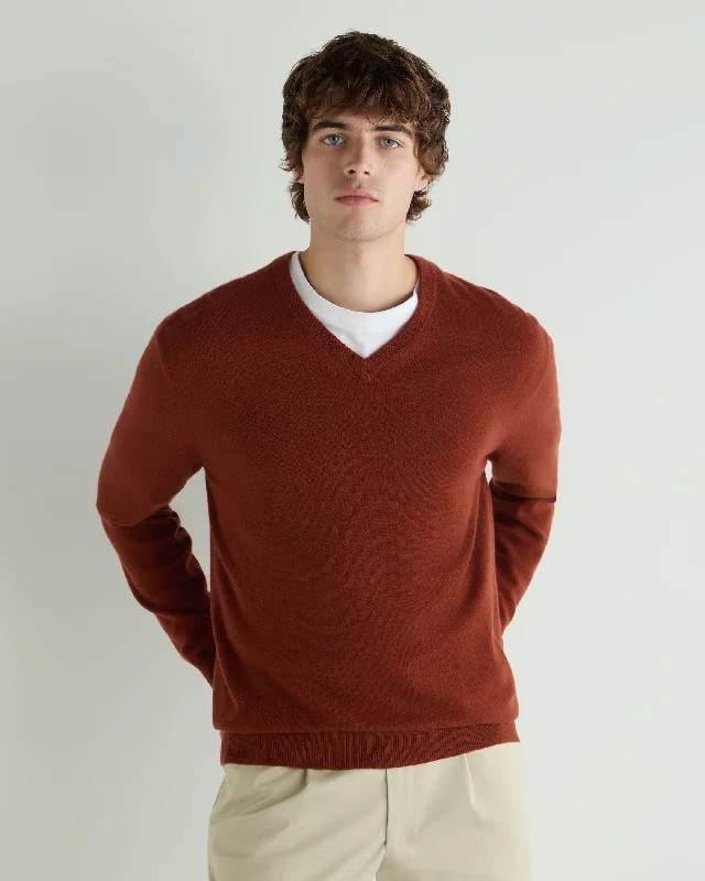 Men's sporty knit-Men's Burlington V Neck Cashmere Sweater Spice Orange