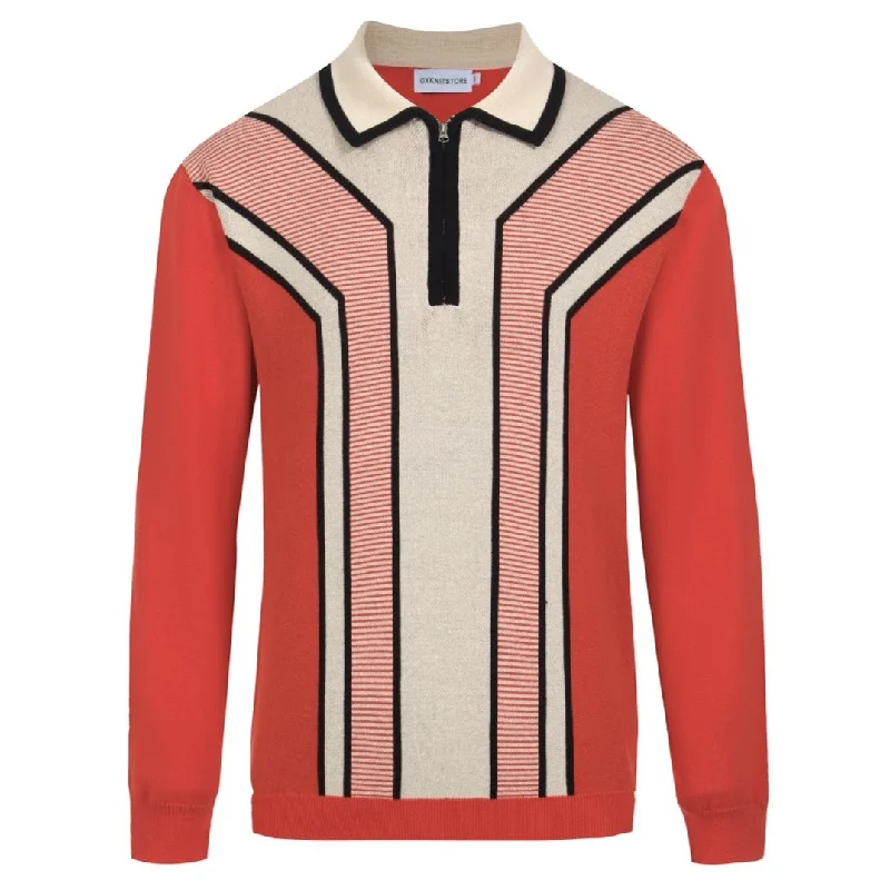 Men's ultra-comfortable performance polo shirt-Men's Retro Striped Long-Sleeve Polo Shirt – 70s Vintage Style Knitwear