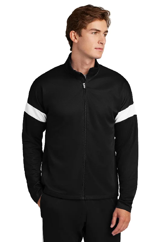 Men's comfortable utility jacket-Sport-Tek Mens Moisture Wicking Travel Full Zip Jacket - Black/White - New