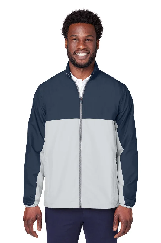 Men's eco-conscious raincoat-Puma Mens 1st Mile Moisture Wicking Full Zip Wind Jacket - Navy Blue/High Rise Grey