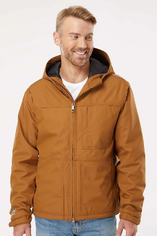 Men's performance utility jacket-Dri Duck Mens Kodiak GrizzlyTex Water Resistant Canvas Full Zip Hooded Jacket - Saddle Brown