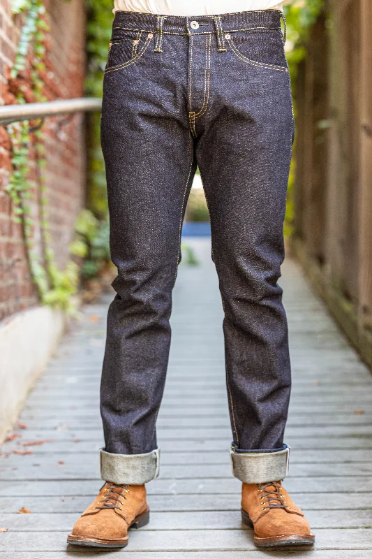 Men's pre-shrunk office pants-Iron Heart IH-555S-142 14oz Selvedge Denim Super Slim Cut Jeans - Indigo