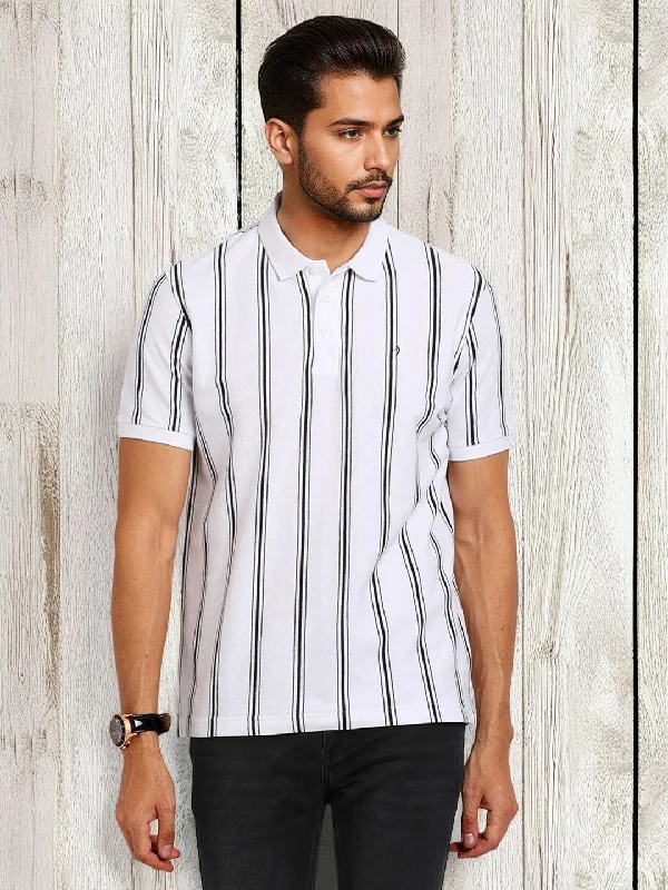 Men's durable office polo shirt-Men Striped Polo T-Shirt