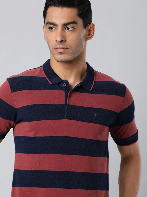 Men's versatile office polo shirt-Men Striped Polo T-Shirt