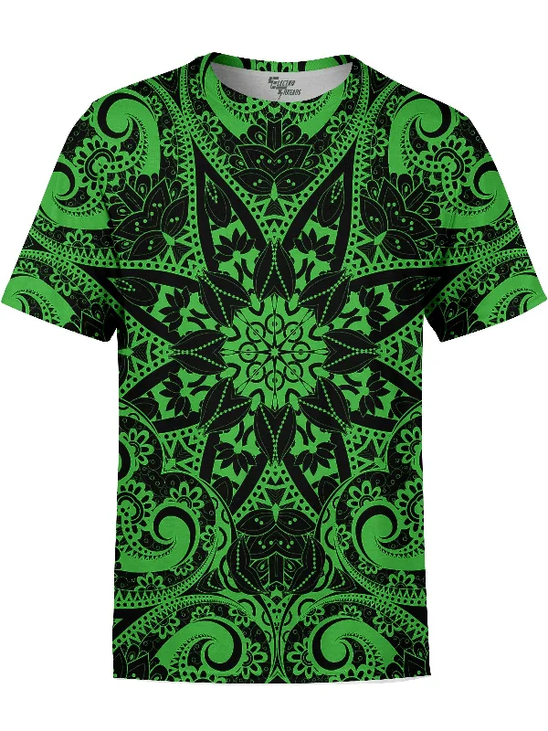 Men's relaxed fit casual t-shirt-Electro Green Mandala Unisex Crew