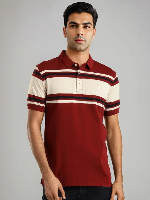 Men's antibacterial travel wear polo shirt-Men Striped Polo T-Shirt