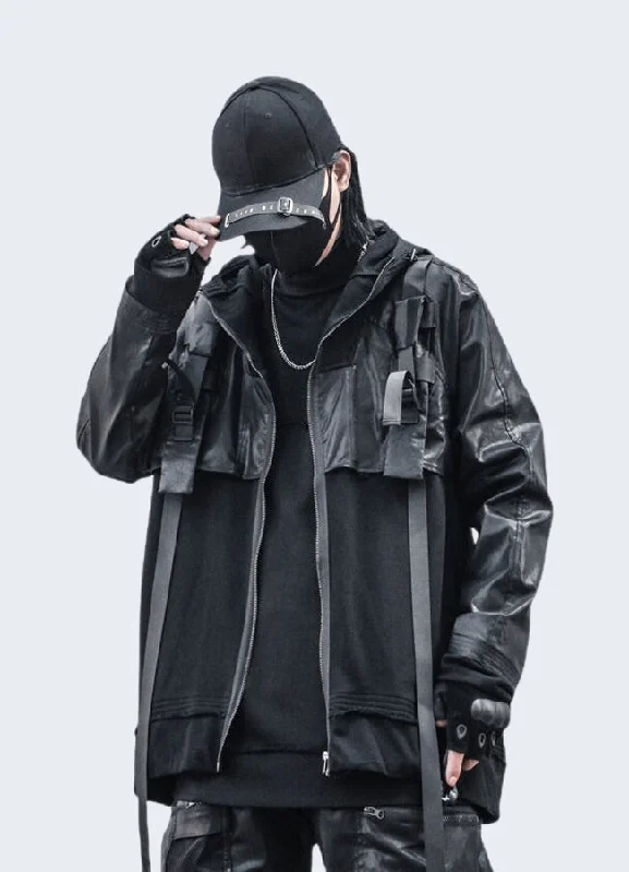 Men's eco-conscious windbreaker-Techwear Leather Jacket