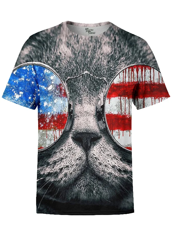 Men's ultra-soft t-shirt-Patriotic Cat Unisex Crew