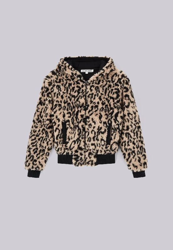 Men's adventure-ready softshell jacket-Leopard Faux Fur Hooded Jacket